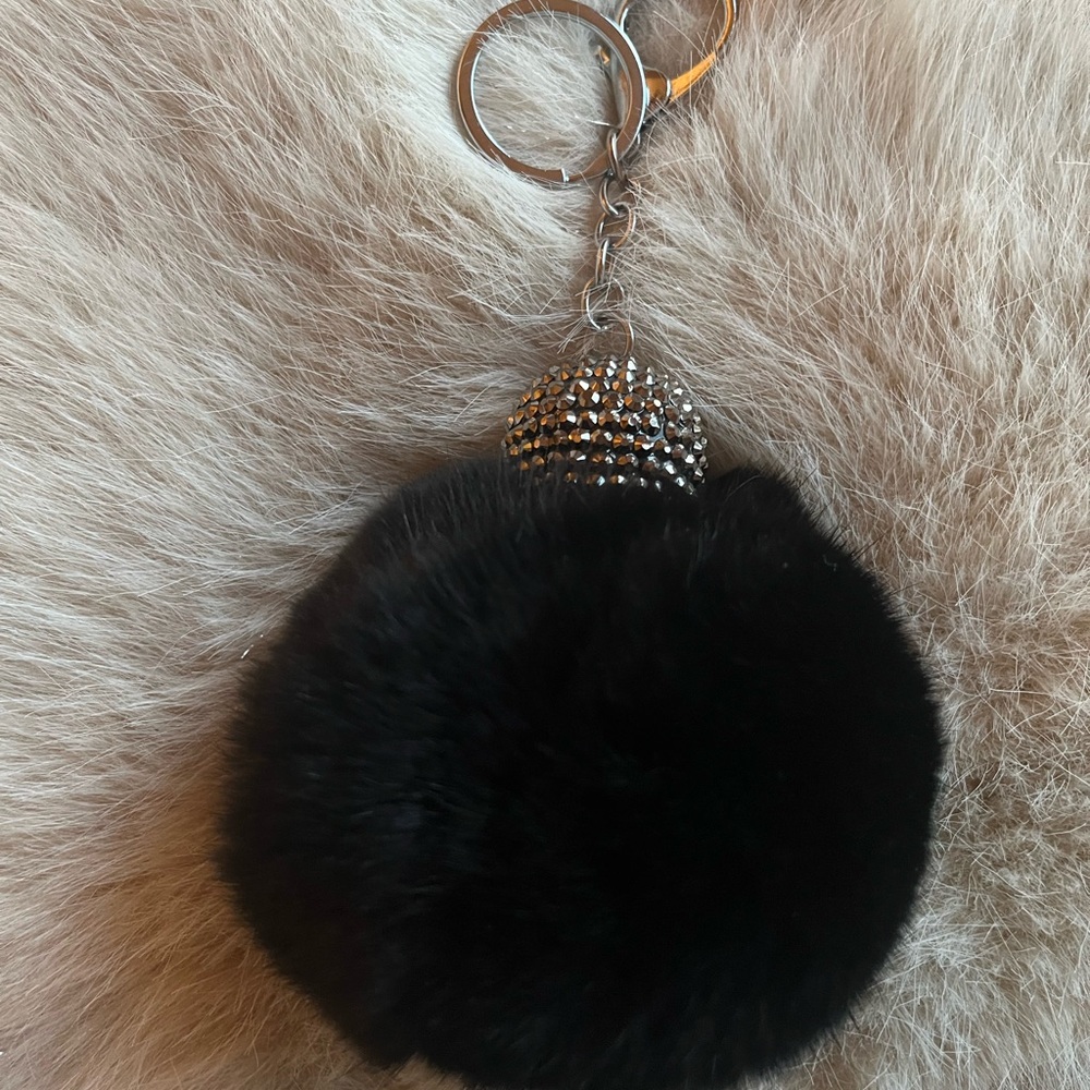 Pom Pom Purse Charm Key Chain Black With Bling